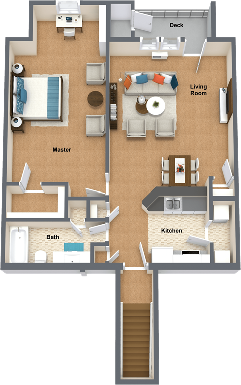 Floor plan for 1 bed, 1 bath, 923 sqft